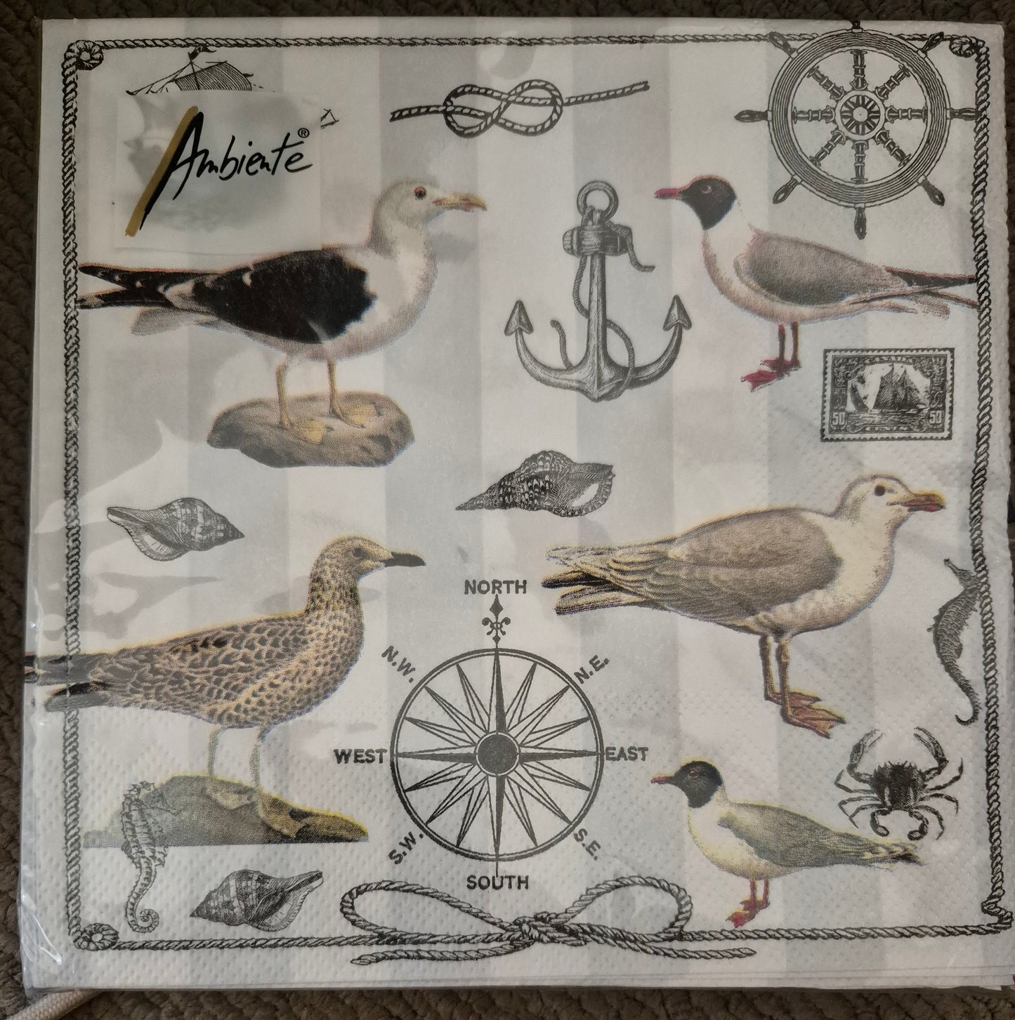 Ambiente 'Maritime Items'  3 Ply Paper Luncheon Serviettes 33cm x 33cm Pack of 20