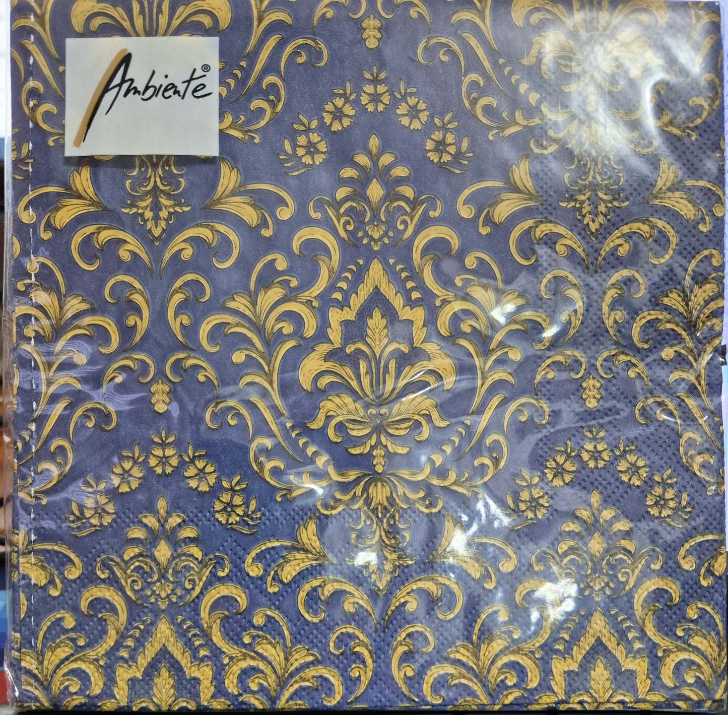 Ambiente 'Baroque Ornament Blue'  3 Ply Paper Luncheon Serviettes 33cm x 33cm Pack of 20