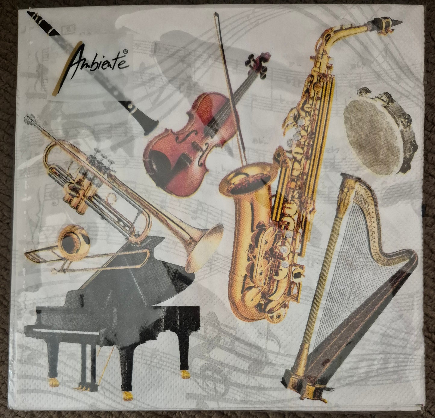 Ambiente 'Music Instruments' Luncheon Serviettes Pack of 20 33cm x 33cm
