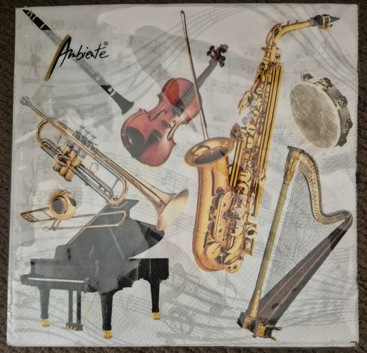 Ambiente 'Music Instruments' Luncheon Serviettes Pack of 20 33cm x 33cm