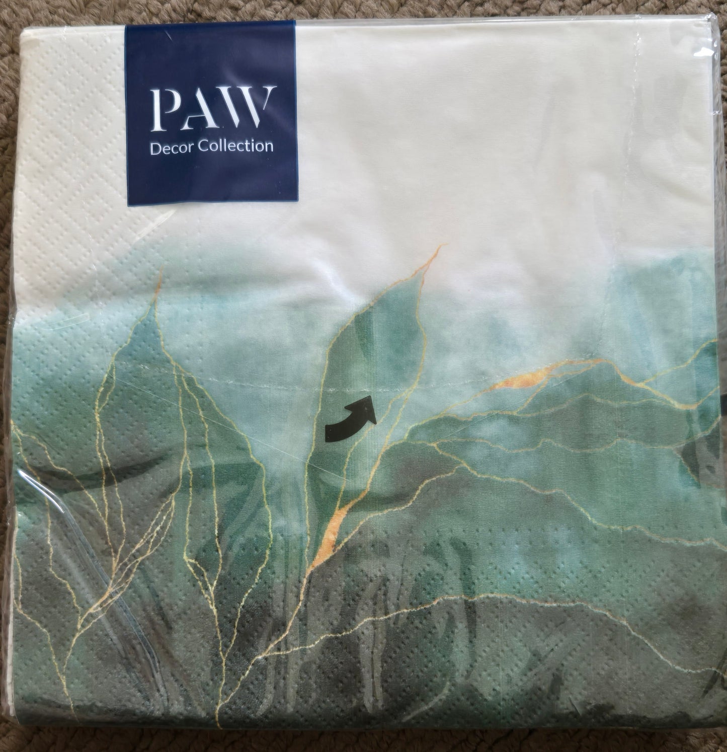 PAW 'Green Leaf Marble' 3 Ply Paper Luncheon Serviettes 33cm x 33cm Pack of 20