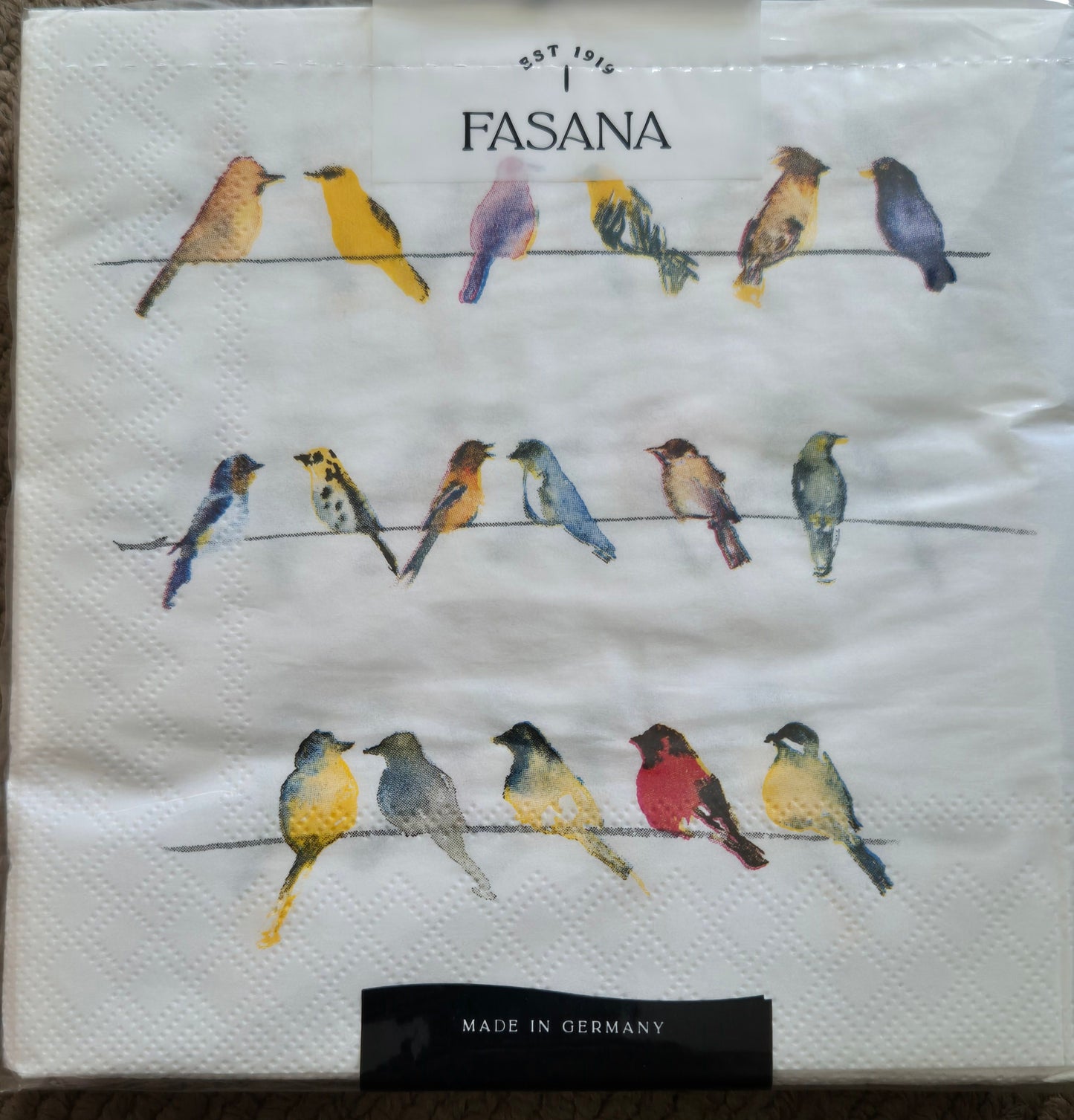 Fasana 'Birds on Wire' Paper Luncheon Serviettes 33cm x 33cm Pack of 20