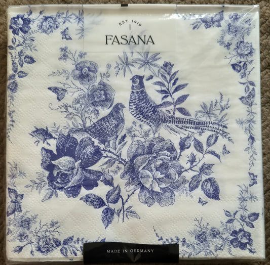 Fasana 'Fairytale Pheasant Blue'  3 Ply Paper Luncheon Serviettes 33cm x 33cm Pack of 20
