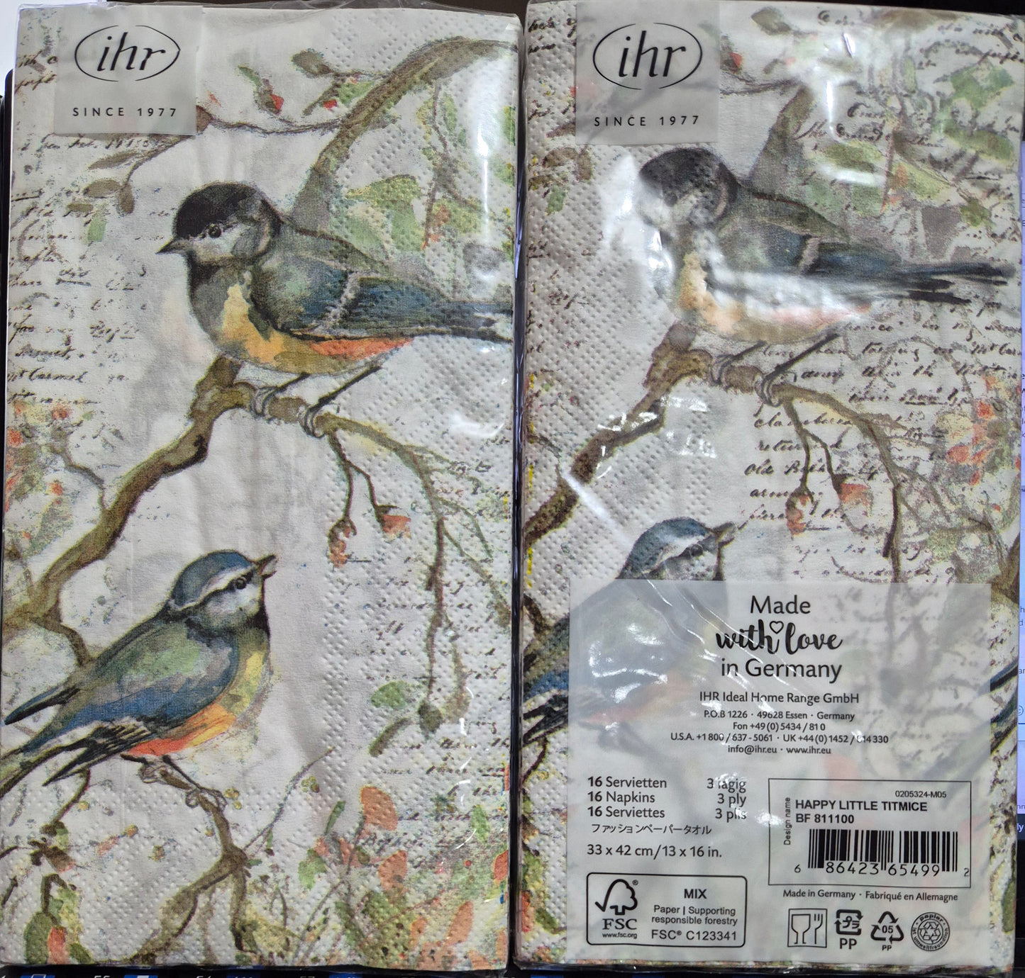 IHR 'Happy Little Titmice' 3 Ply Buffet Serviettes 33cm x 42cmPack of 16