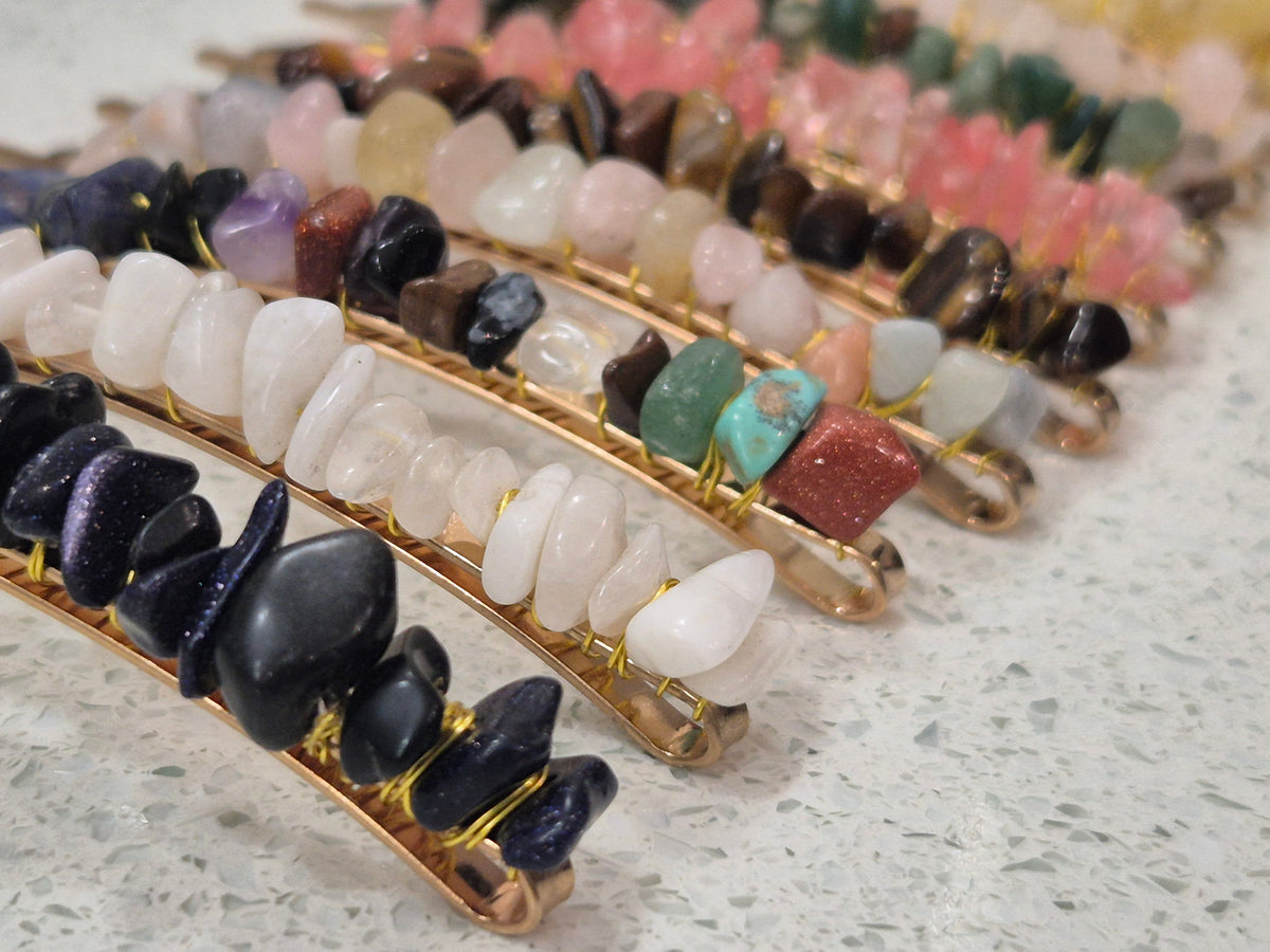 Crystal Stone Chips Hair Slides Pair