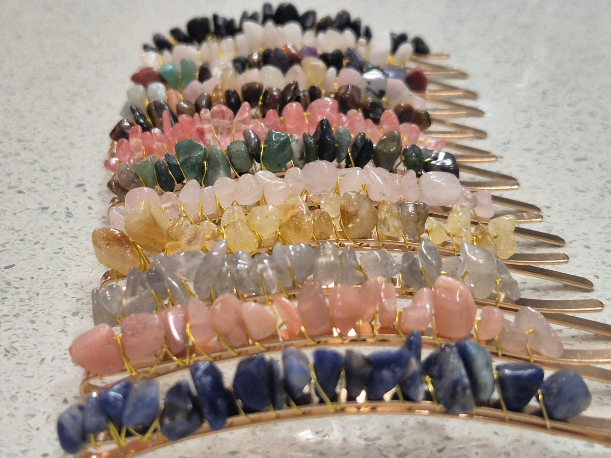 Crystal Stone Chips Hair Slides Pair