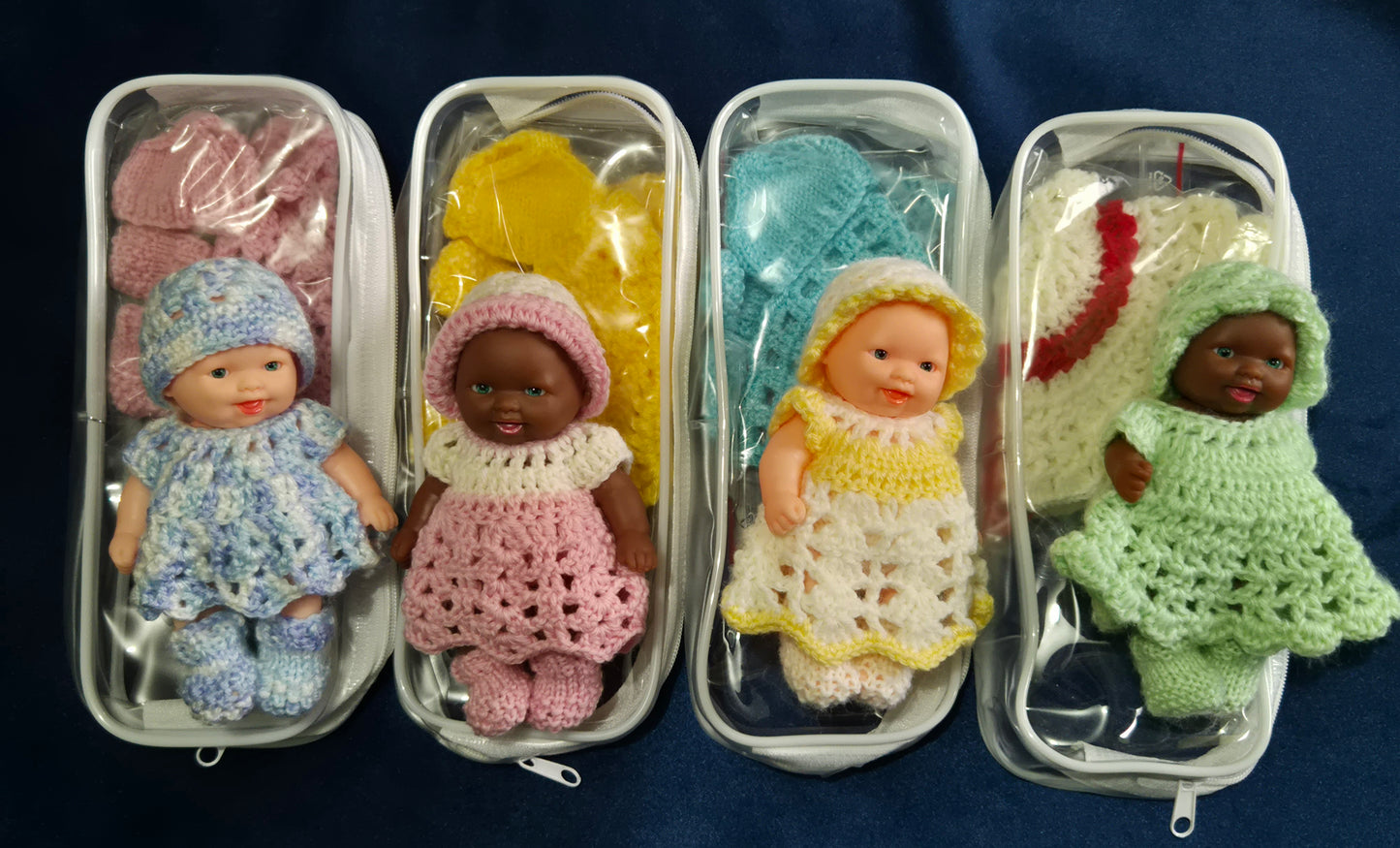 5" Doll Set in Zip Case with 2 Crochet Outfits