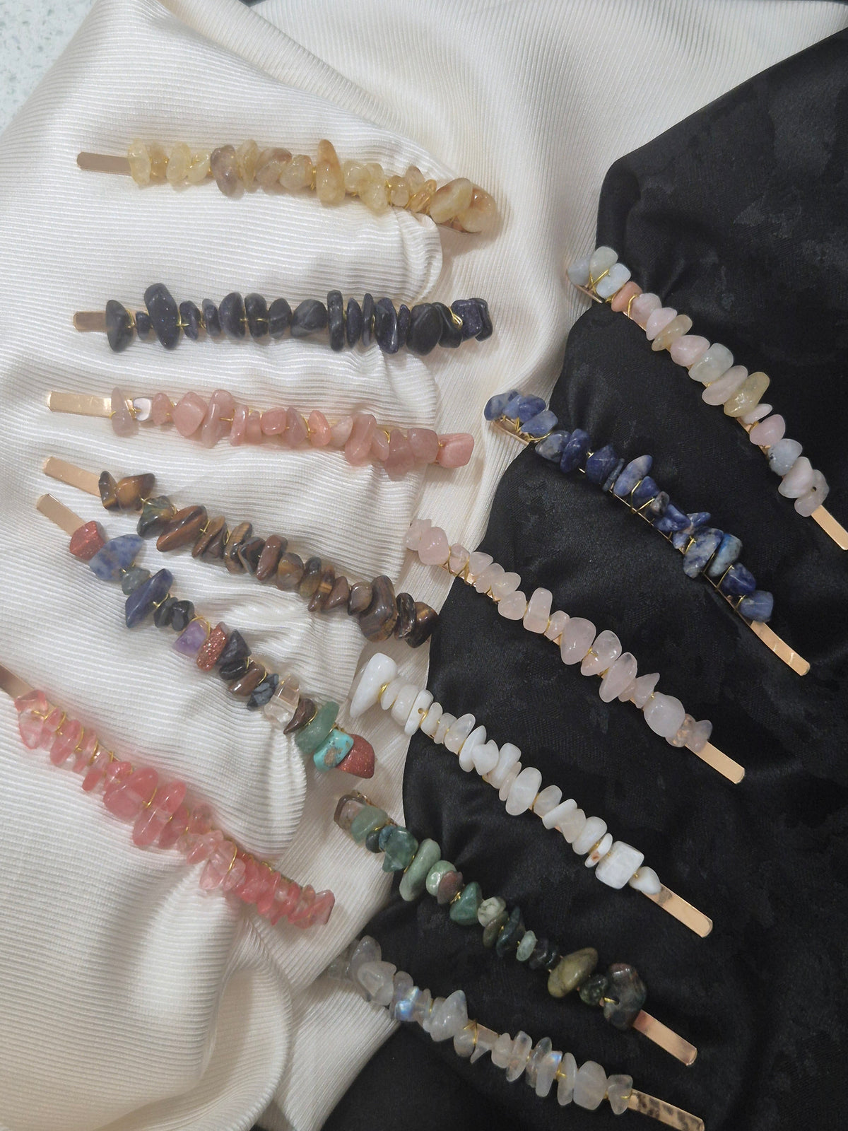 Crystal Stone Chips Hair Slides Pair
