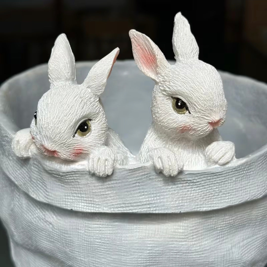 Garden Pot with Baby Rabbits