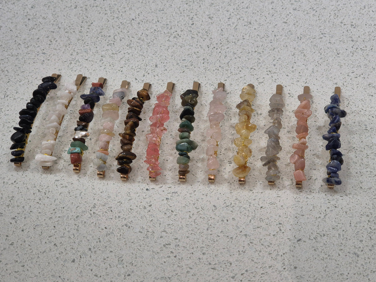Crystal Stone Chips Hair Slides Pair