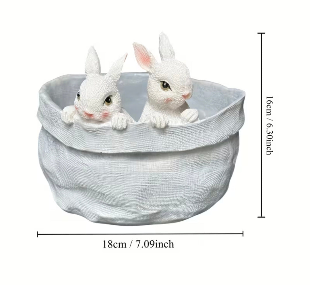 Garden Pot with Baby Rabbits