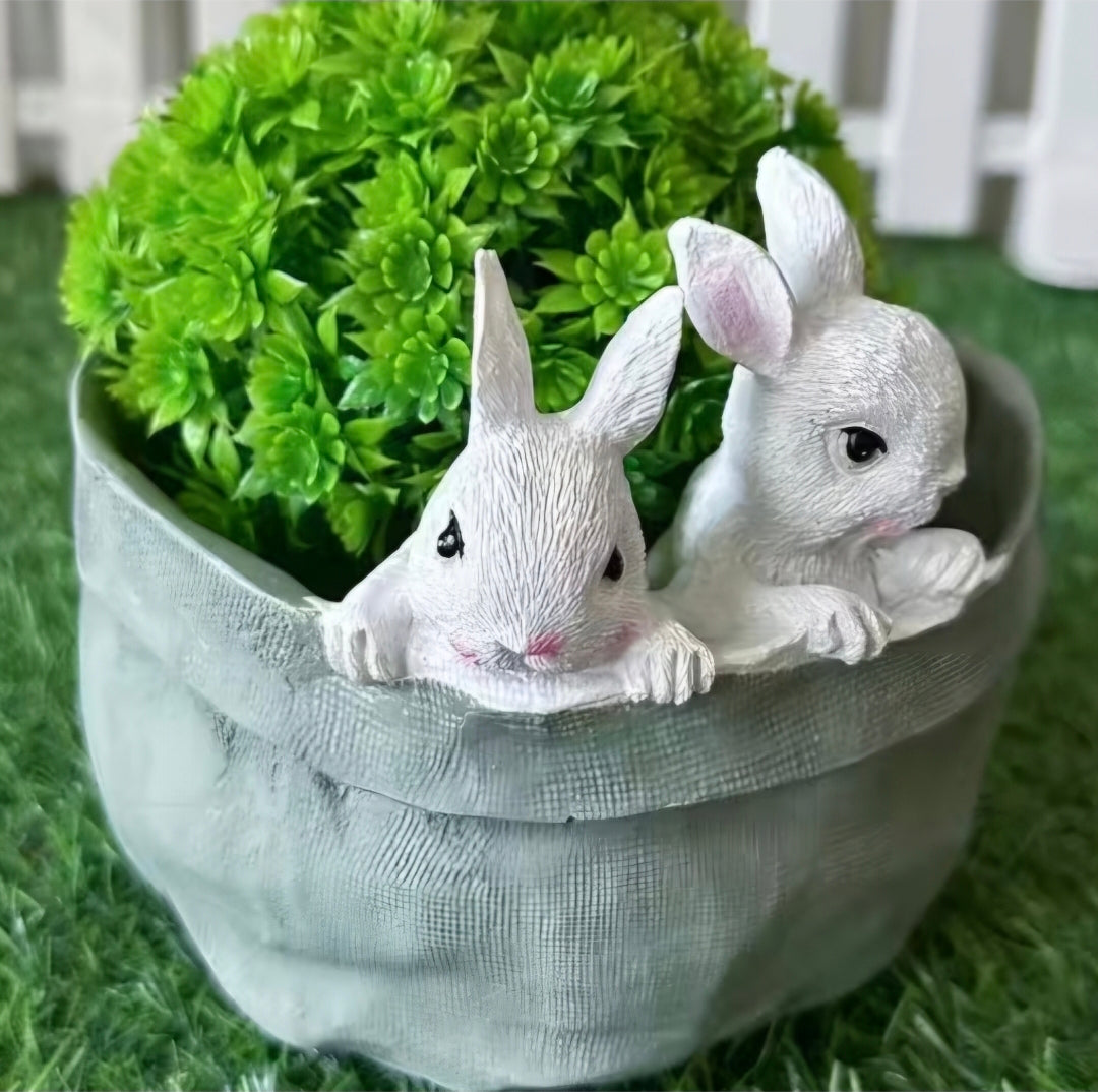 Garden Pot with Baby Rabbits