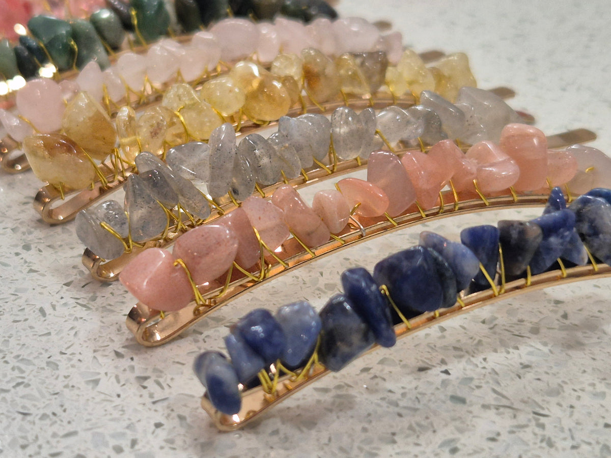 Crystal Stone Chips Hair Slides Pair