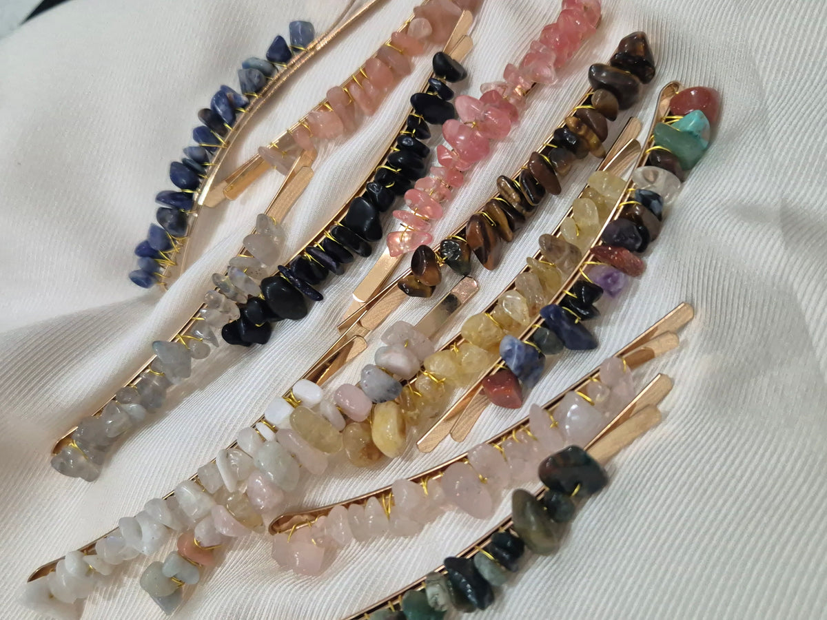 Crystal Stone Chips Hair Slides Pair