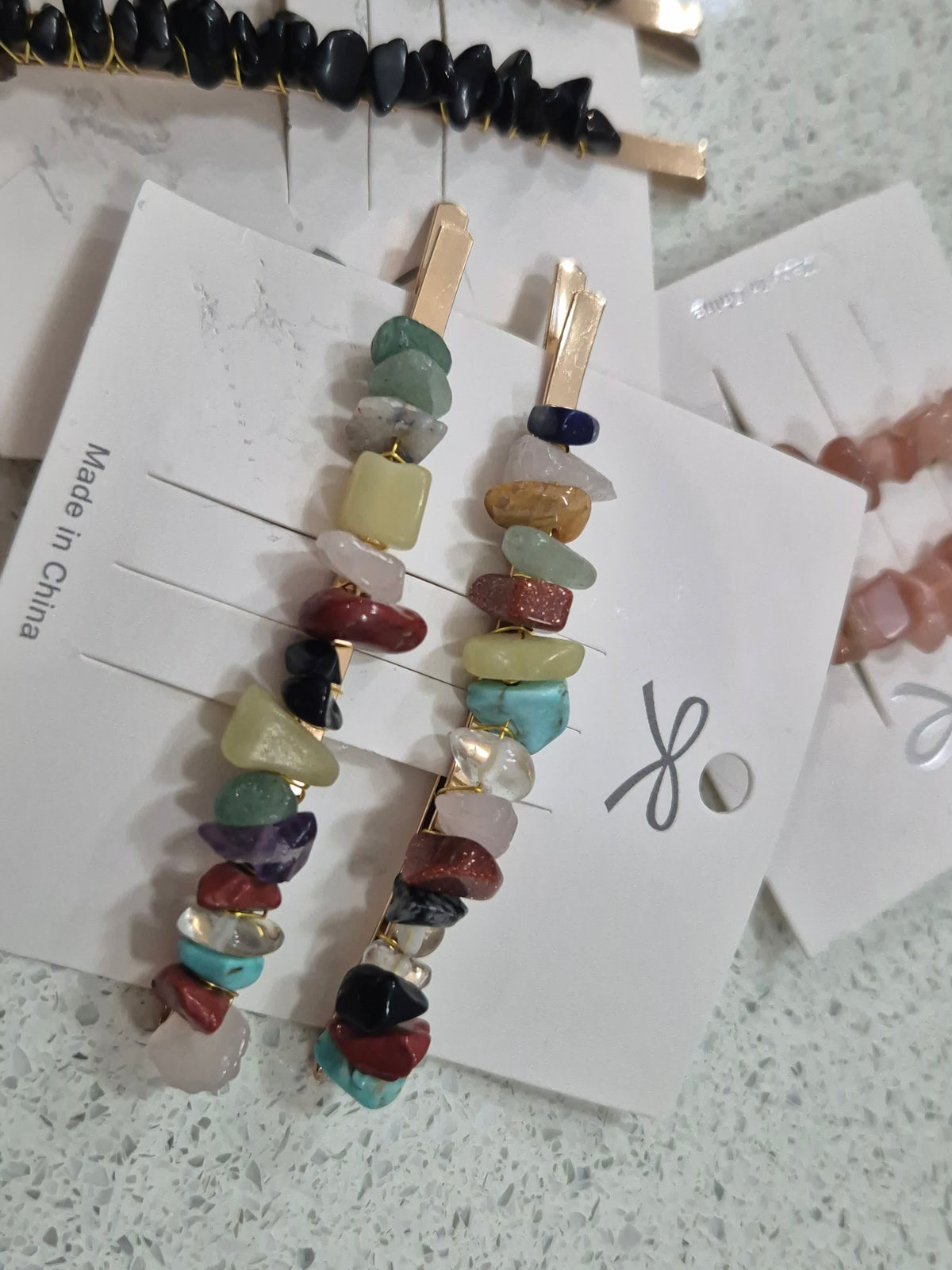 Crystal Stone Chips Hair Slides Pair
