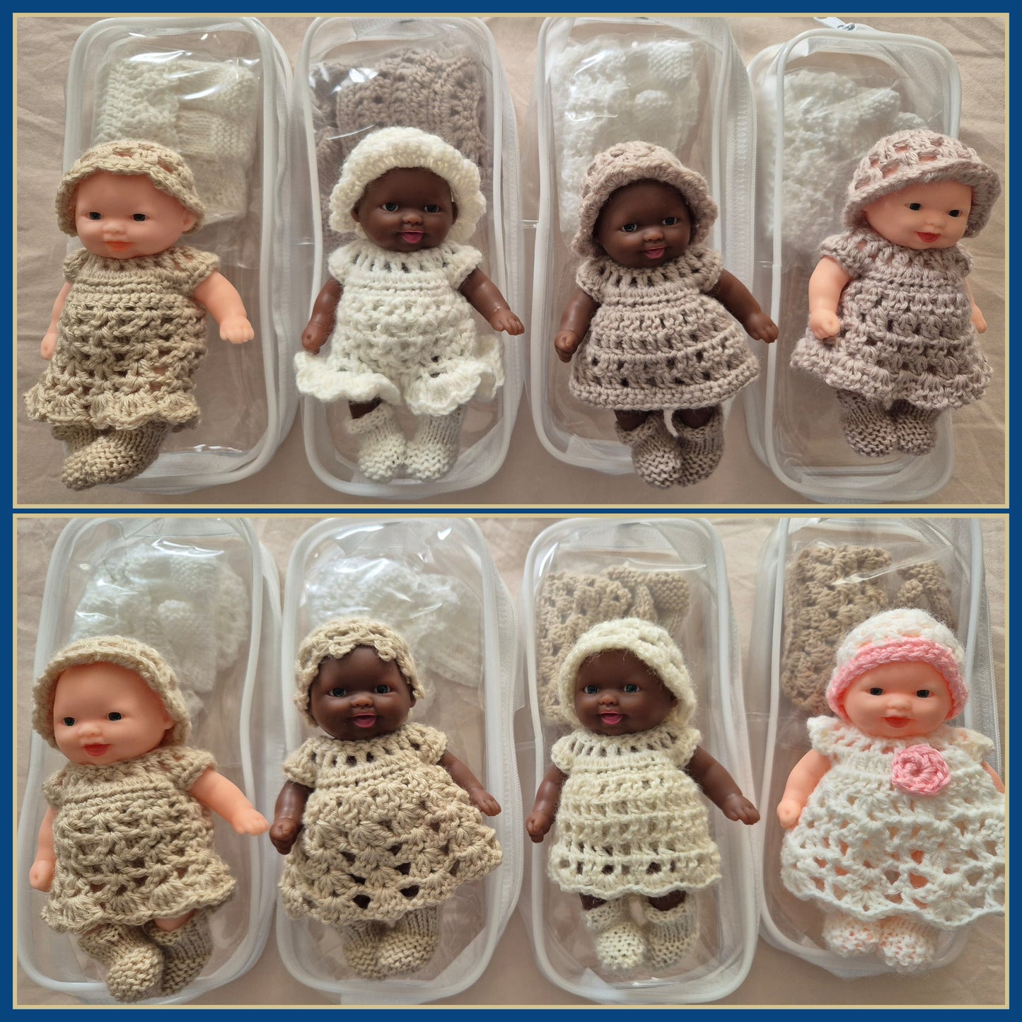 5" Doll Set in Zip Case with 2 Crochet Outfits
