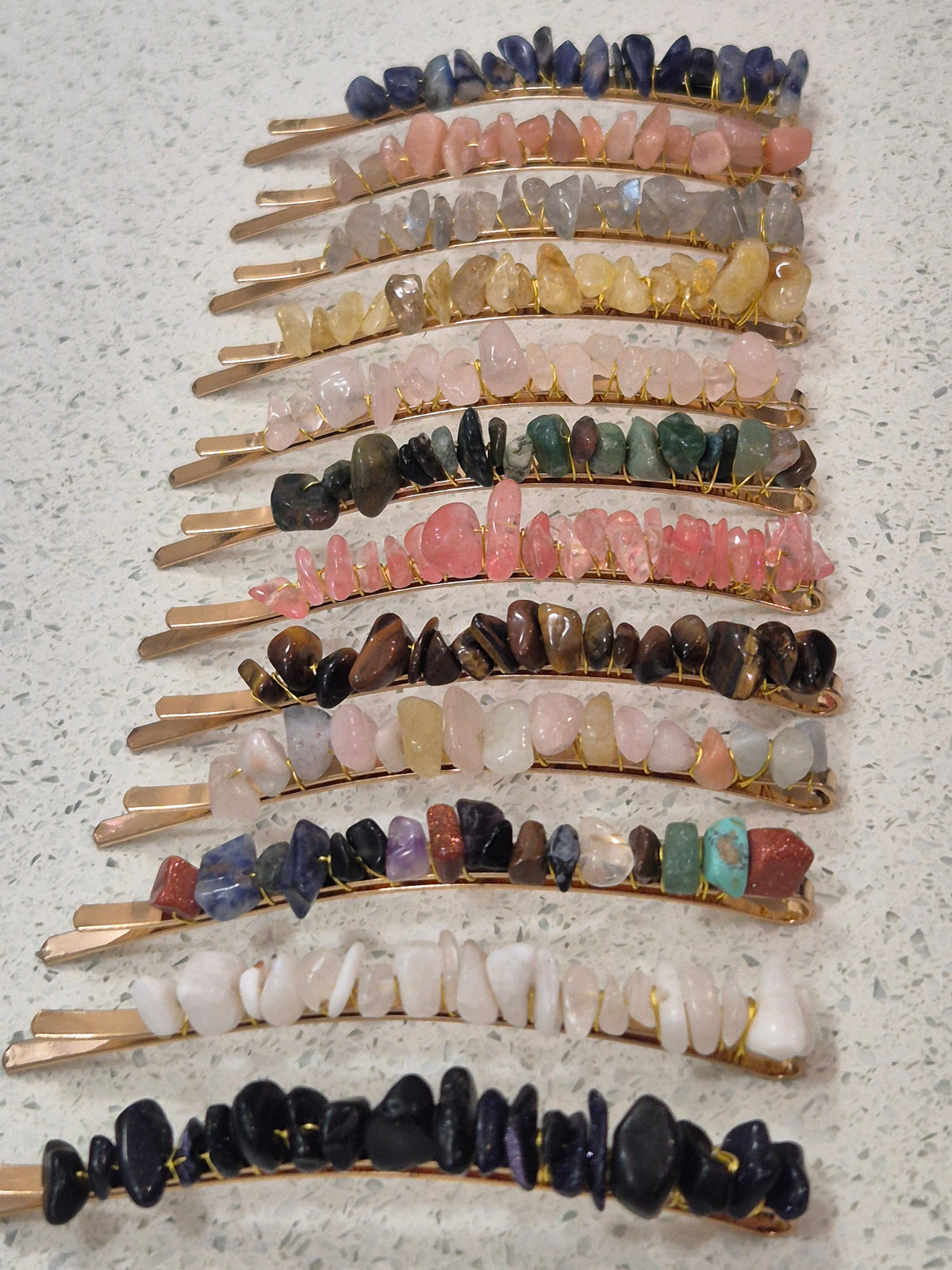 Crystal Stone Chips Hair Slides Pair
