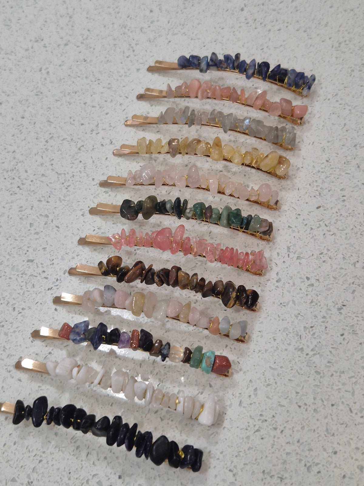 Crystal Stone Chips Hair Slides Pair