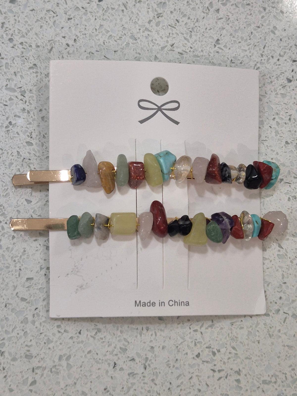 Crystal Stone Chips Hair Slides Pair