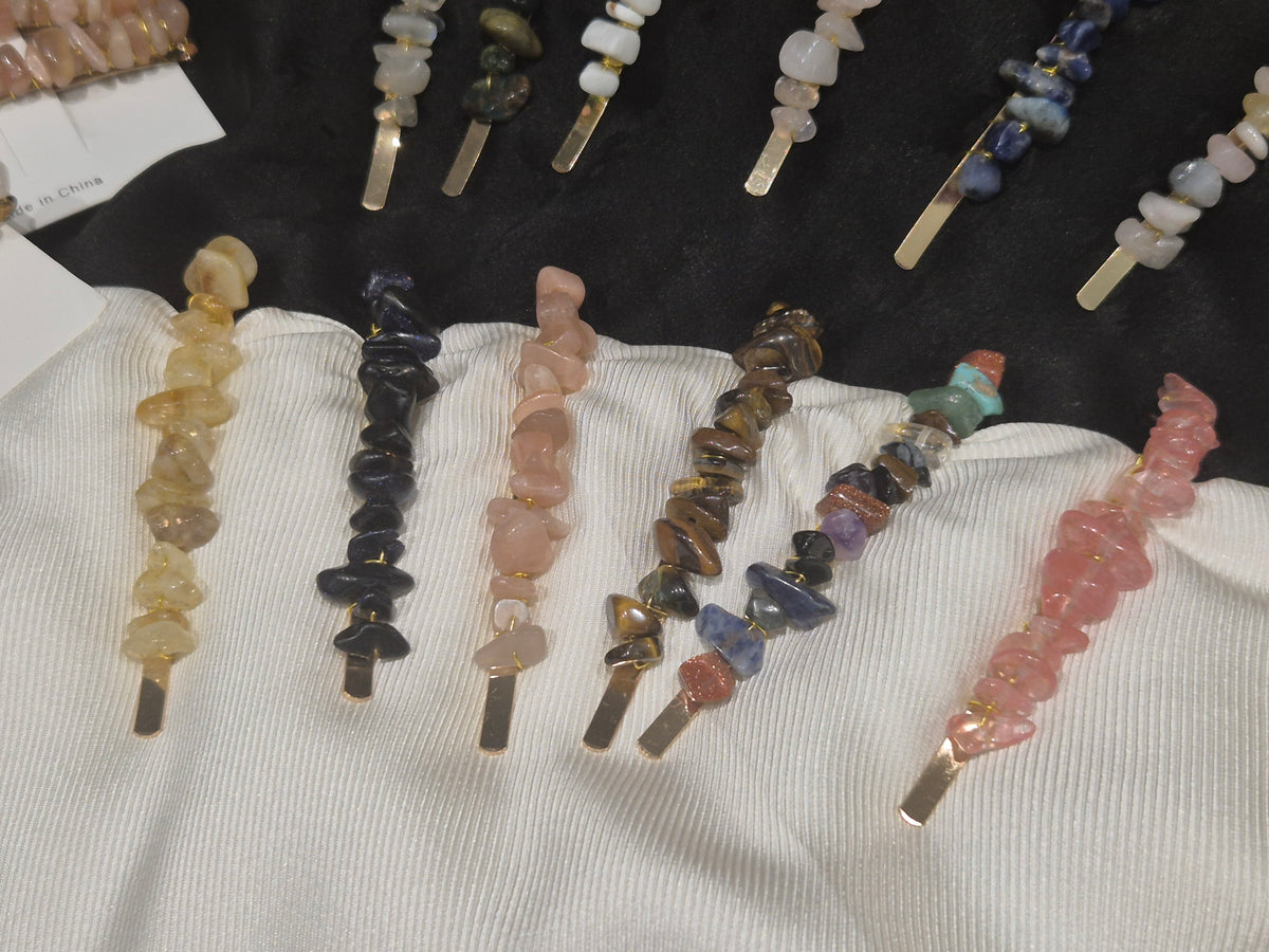 Crystal Stone Chips Hair Slides Pair